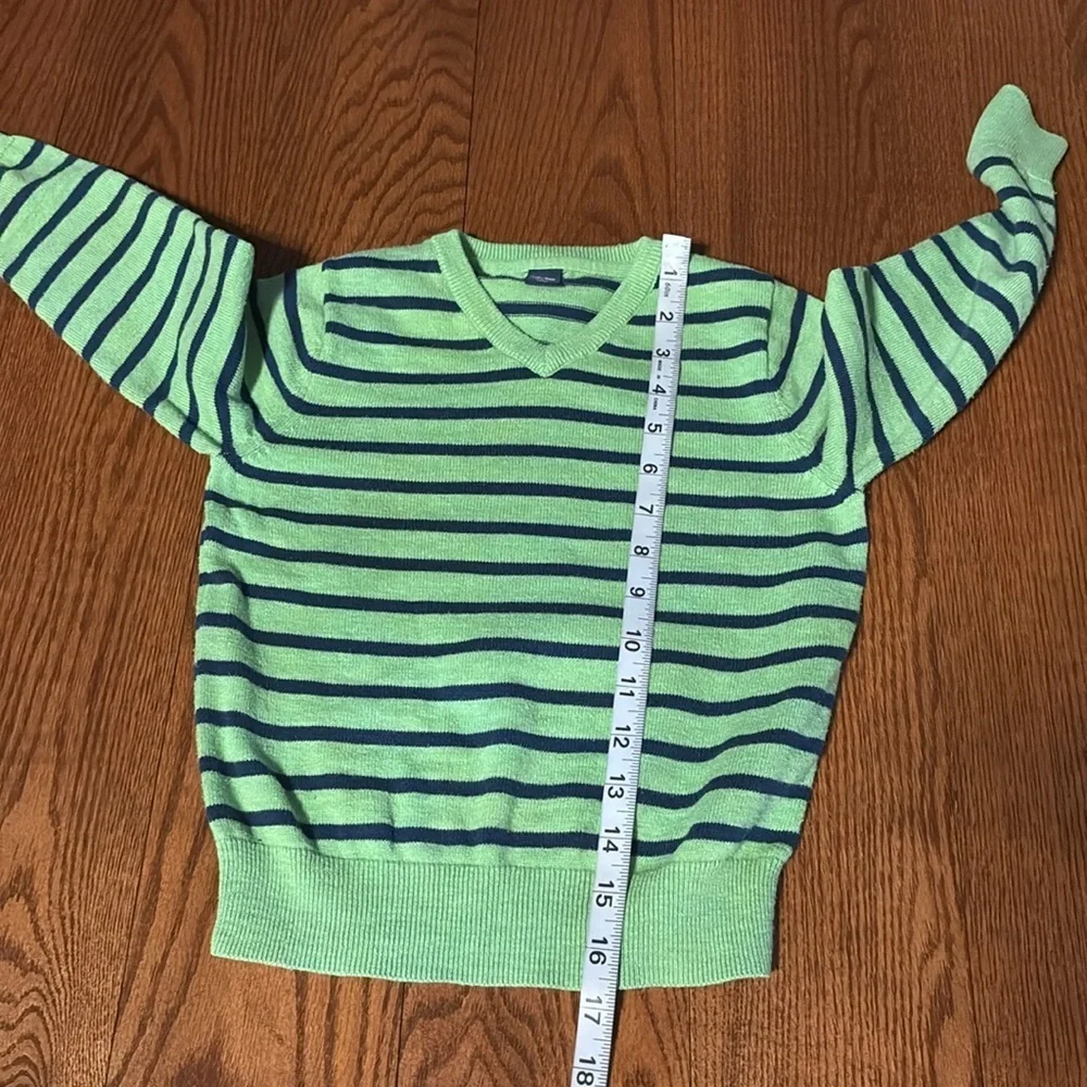 Gap toddler boys V striped cotton sweater same fabric patch elbows green blue 5